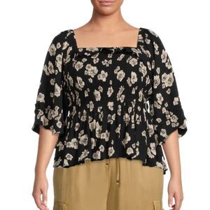 Romantic Gypsy smocked bodice floral blouse 3X